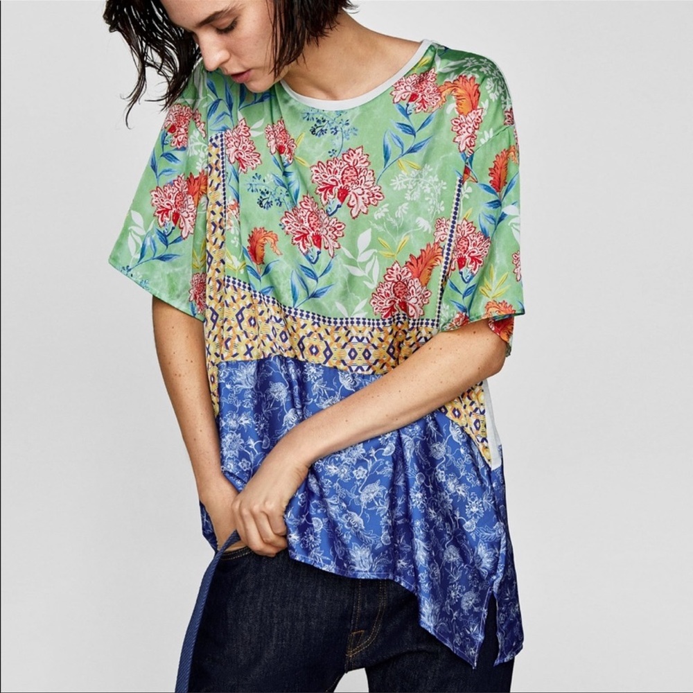 Zara Floral Patchwork Satin Top -* 3 X 15$ * select items